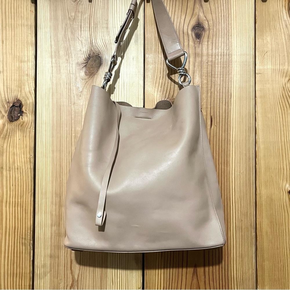 All Saints | Captain N/S Leather Tote Bag in Beige/Tan Leather